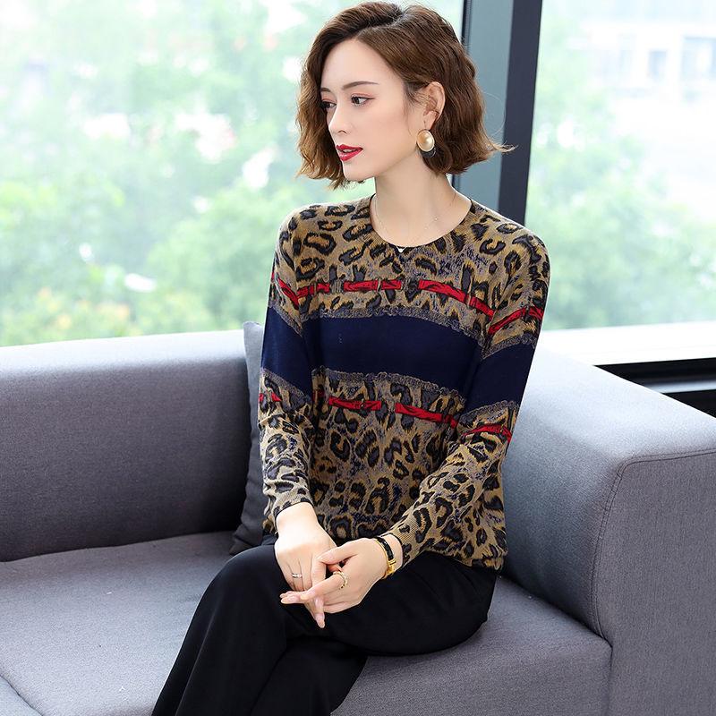 Vintage Leopard Sweater Female Ethnic Style Print High-end Cashmere Sweater Fashion Pullover Woolen Sweater Outwear