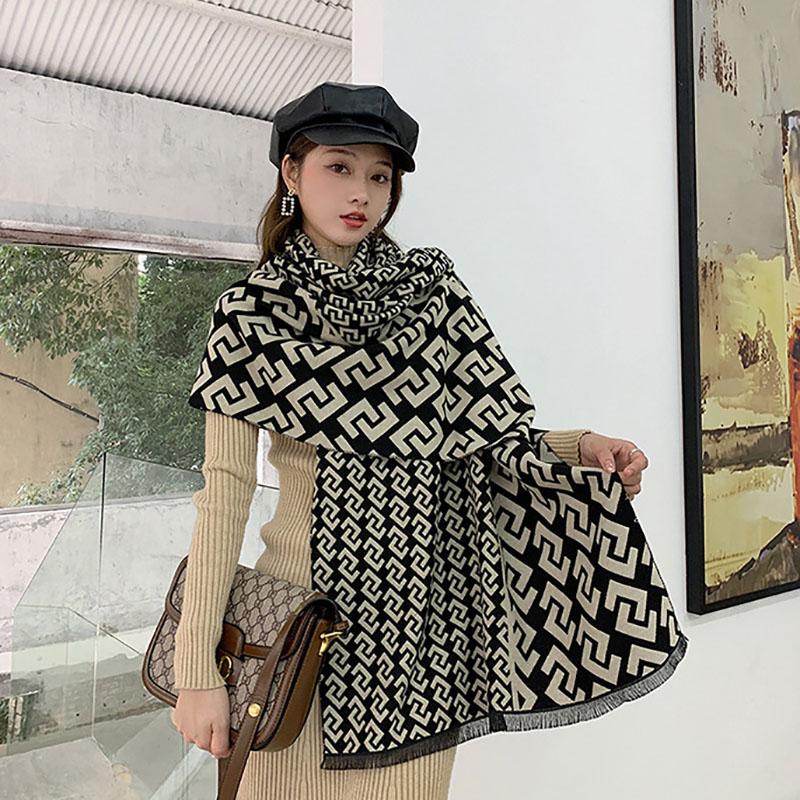 Women's Imitation Cashmere Scarf Winter Double-sided Printing Oversized Shawl Lengthened Thick Scarf Shawl