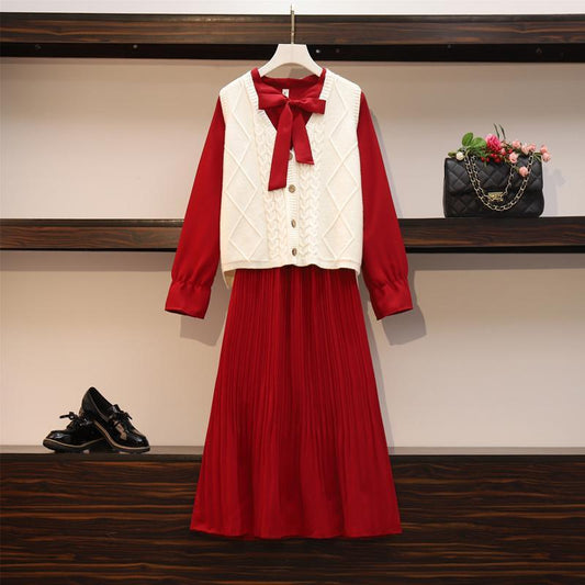 2 Pieces Ladies Dress Suit Spring and Autumn Long Sleeve Mid-length Casual Vacation Office Home