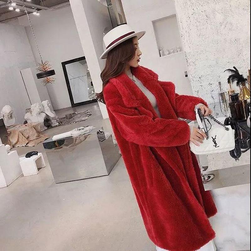 Winter Plush Lamb Velvet Jacket Fashion V-neck Warm Fleece Thickened and Long Windproof Women’s Jacket