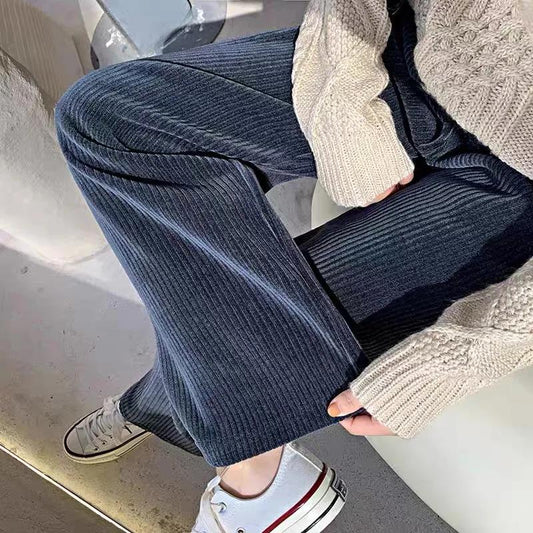 Corduroy Wide-leg Pants Women's Small Fall/winter Drape Loose High-waist Casual Sports Mopping Pants Western-style Straight-leg Pants