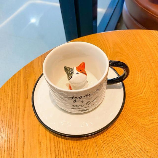 Cartoon Relief Ceramic Cup Small Animal Mug Cat Coffee Cup with Cup Dish Household Milk Cup Coffee Mug Mug Mugs Coffee Cups