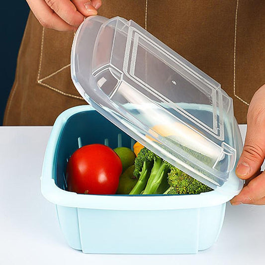 Double-layer Drain Box Refrigerator Multi-function Household Kitchen Vegetable and Fruit Drain Basket Plastic Vegetable Sink with Lid