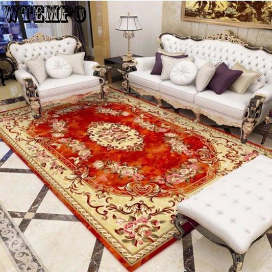European Geometric Large Palace Vintage Carpet Non-slip Large Rug Living Room Bedroom Rug Parlor