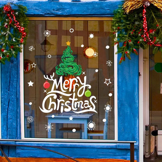 winter wall stickers Merry Christmas tree window decoration painting transparent film PVC stickers