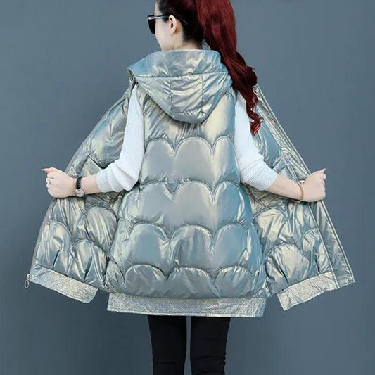 M-XXXL Women's Winter Wash Free Bright Surface Down Cotton Vest Female Warm Hooded Waistcoat Jacket Thickened Sleeveless Vest