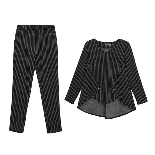 Women's Tops Loose Belly-covering Thin Casual Pants Striped Two-piece Fabric Lightweight Breathable Women's Casual Suit Home Wear