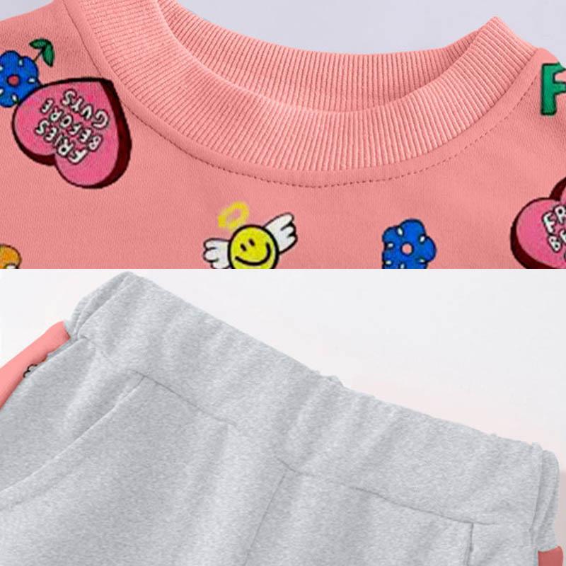 Girls Autumn Dress Pullover Long Sleeve Printed Sweater Sweatpants Set Comfortable Casual Loose Student Two-piece Set