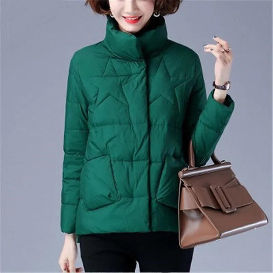 Down Cotton Jacket Winter Loose Korean Version of Solid Color Large Size Stand Collar Short Cotton Jacket Women