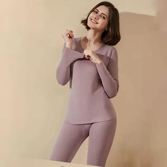 Autumn Clothes O-neck Tops Pants Women Winter Thermal Underwear Tight Suit Thicken Windproof Comfortable Soft Lining Long Sleeve High Elasticity Slim