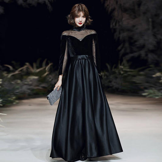 Black Velvet Evening Dress Temperament Banquet Dress Dress Female Long Section Was Thin