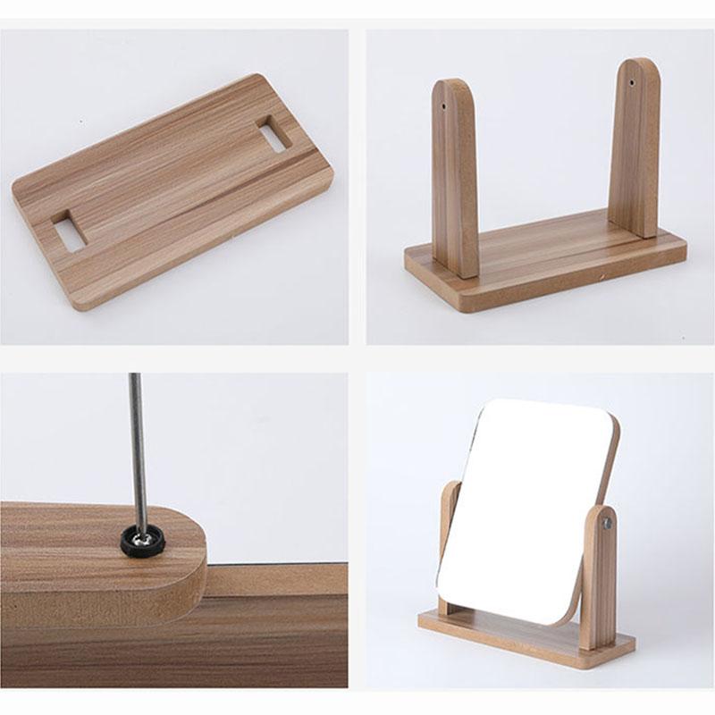 Ladies Rotatable Wooden Mirror Desktop Creative Portable Makeup Mirror HD Thin and Light Travel Out Household Essentials