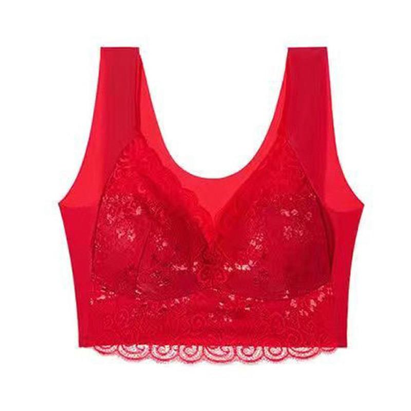 Sexy Lace Seamless Vest-style Underwear Gather Side Sleep No Steel Ring Large Size Bra
