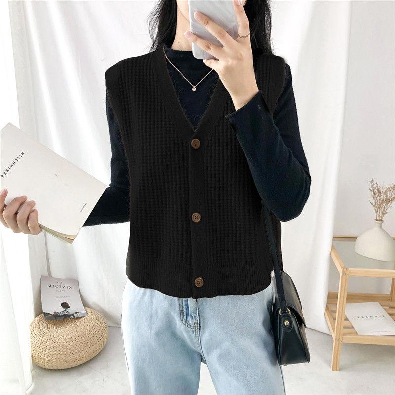 Spring and Autumn V-neck Loose Waistcoat Casual Slimming Cardigan Sweater Sleeveless Knitted Female Top