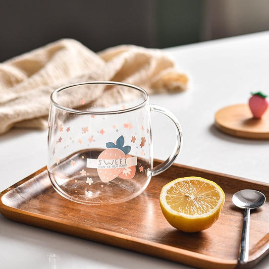 Novelty 3d Lid Cartoon Strawberry Cute Water Glass Transparent Mug Drinking Borosilicate Glasses Coffee Milk Juice Drinkware Cup