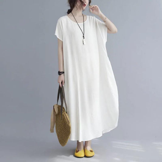 Simple Style Summer Polyester-cotton Sleeveless Dress Plus Size Women's Retro Solid Color Slim Long Dress Loose Robe