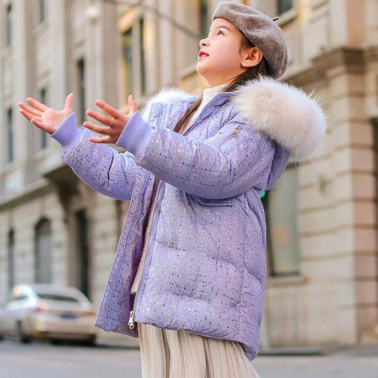 Children's Down Jacket Girl Mid-length Down Jacket Loose and Thick To Keep Warm