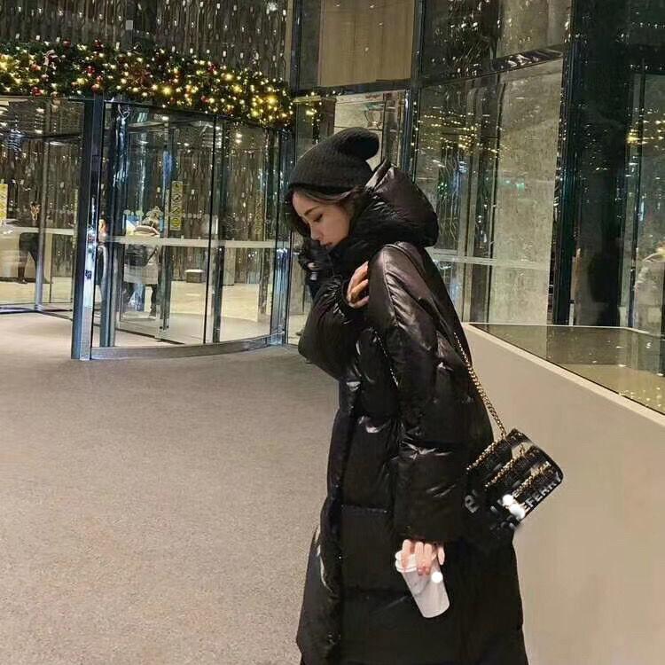 Glossy Down Jacket Mid-length Knee-length Loose Casual Long Hooded Cotton Jacket Casual Down Jacket