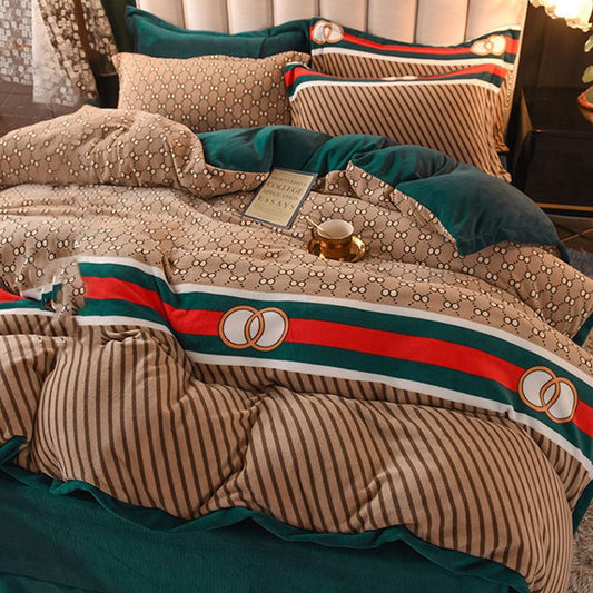 Winter Milk Velvet Four-piece Coral Velvet Thick Duvet Cover Double-sided Flannel Bedding