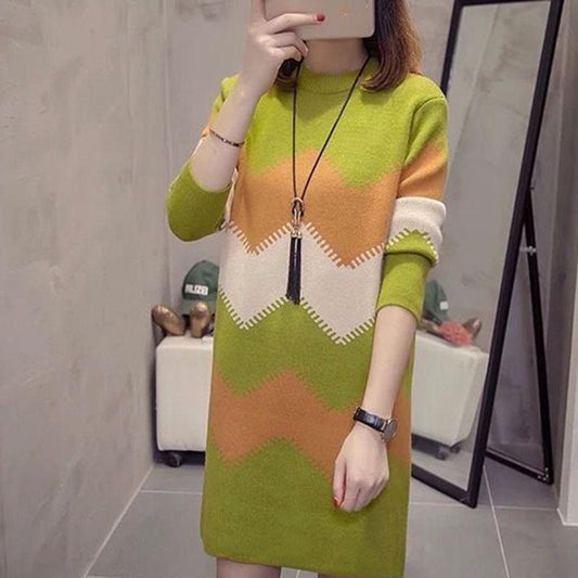 Mid-length Pullover Sweater Women All-mach Loose Large Size Thick Knitted Sweater dress Autumn Winter