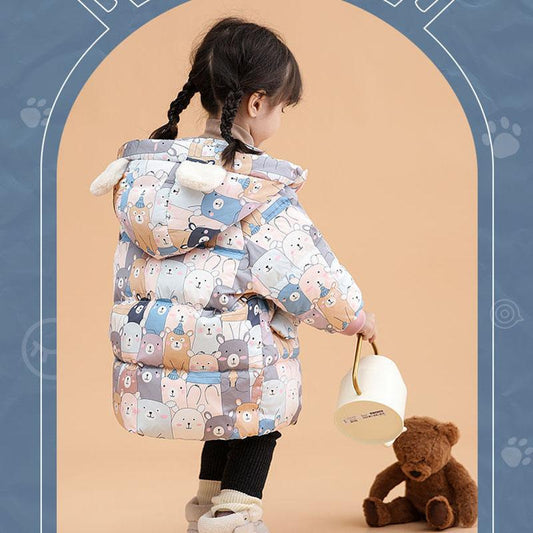 White Duck Down Children's Warm and Windproof Down Jacket Mid-length Winter Padded Jacket