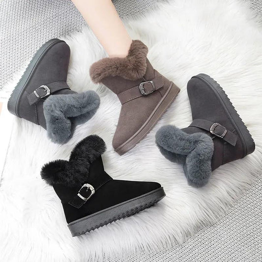 Snow Boots Women's Short Boots with Fur Autumn and Winter Short Tube Plus Velvet Thickened Mid Tube Boots