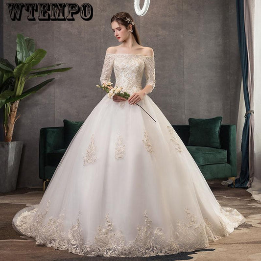 Bridal Wedding Gown White Lace Wedding Dress Train Vintage vestido De noiva