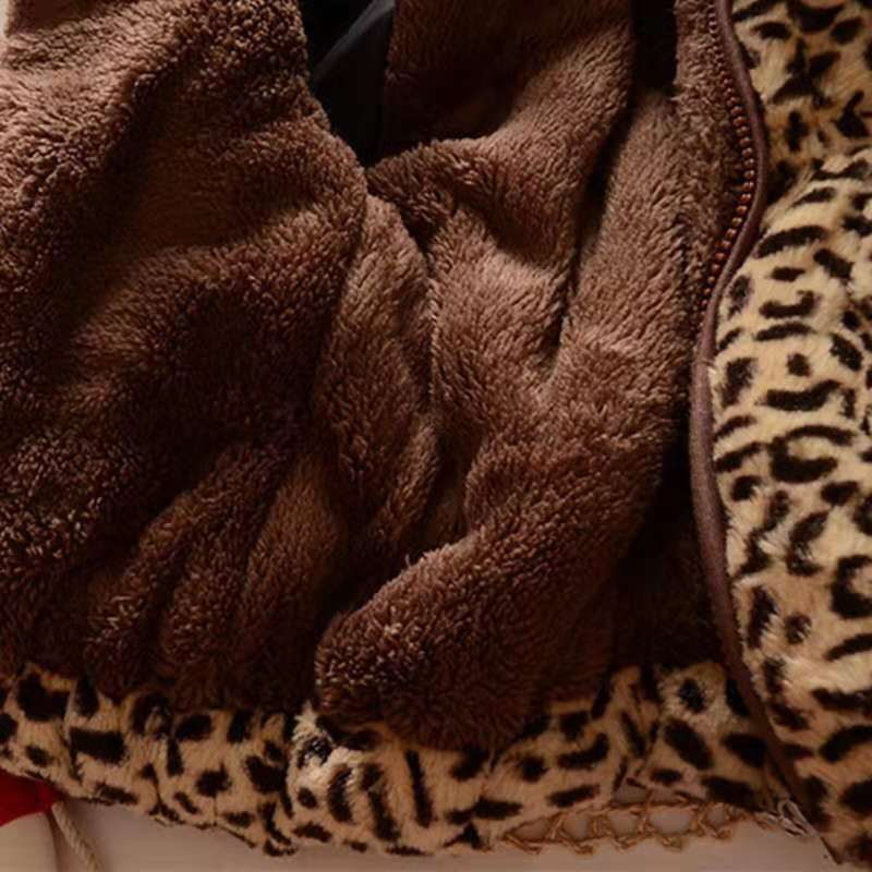 Baby Girl Plus Velvet Coat Fleece Linning Hooded Jacket Girl Thick Leopard Coat Outwear