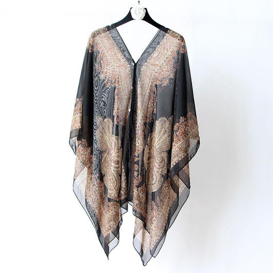 Chiffon Temperament Shawl Women Wear Sunscreen Beach Towel Summer Large Size Shawl Cloak-style Wrap All-match Lightweight Scarf