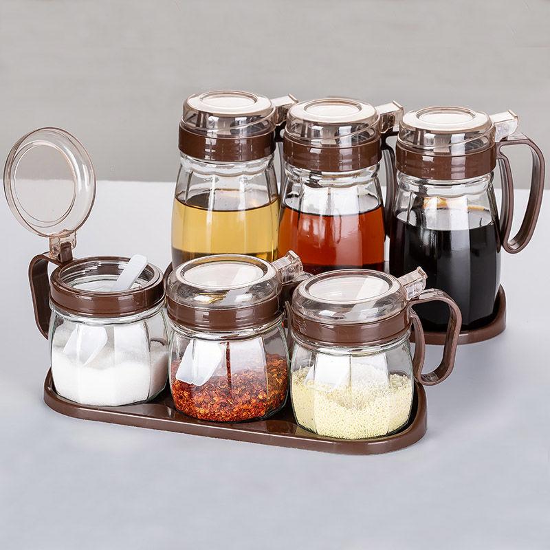 Household Kitchen Glass Condiment Box Set Soy Sauce Seasoning Salt Shaker Tank Storage Box