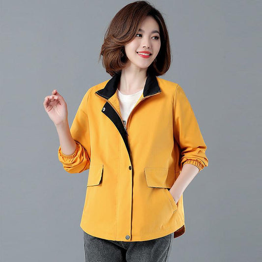 Windbreaker Women's Short Jacket Spring Loose Stand Collar Loose Jacket Women's Spring and Autumn