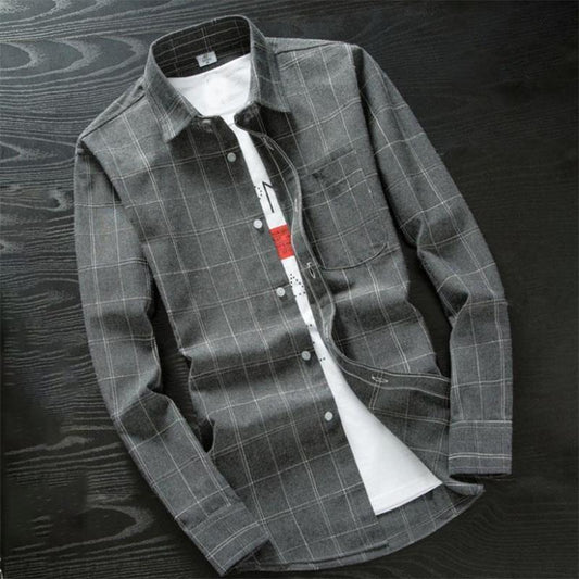 Autumn Long-sleeved Plaid Shirt Men's Slim Fit Striped Shirt Trendy Men's Shirt Jacket