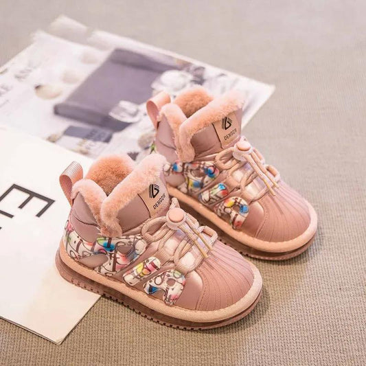 Girls' Snow Boots Autumn and Winter New Children's Non Slip Cotton Shoes Plush Warm and Fashionable Little Girls' Foreign Style Short Boots