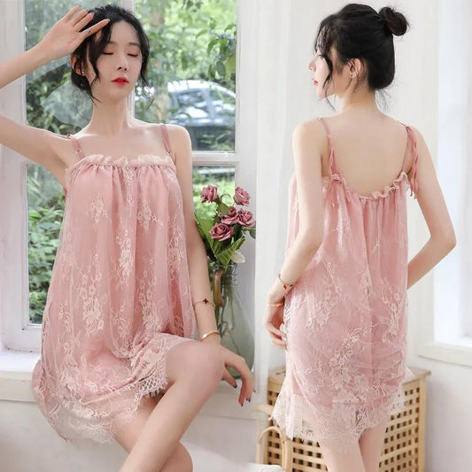 Plus Size 4XL Women's Sling Lace Suspender Nightdress Large Size Lingerie Transparent See-through Homewear Pajamas Dresses