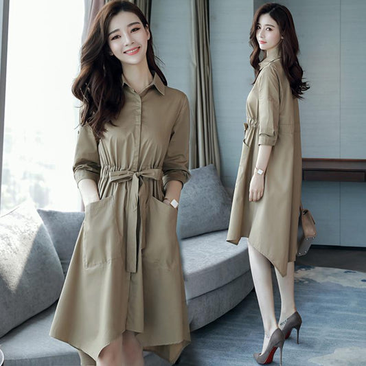 Autumn Female Coat Double Breasted Long Sleeve Jacket Loose Casual Windbreaker