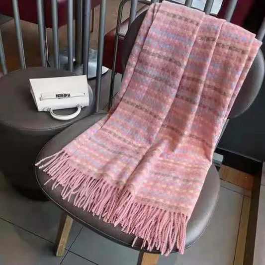 Women's Winter Long Warm Warm Fringed Plaid Dual-use Shawl Wild Collar Loose Shawl Comfortable Warm Fabric Soft