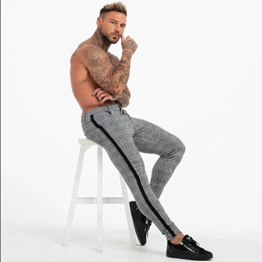 Fashion Men's Plaid Pants Casual Sports Pants Youth Stretch Slim Trend All-match Small Feet Long Pants