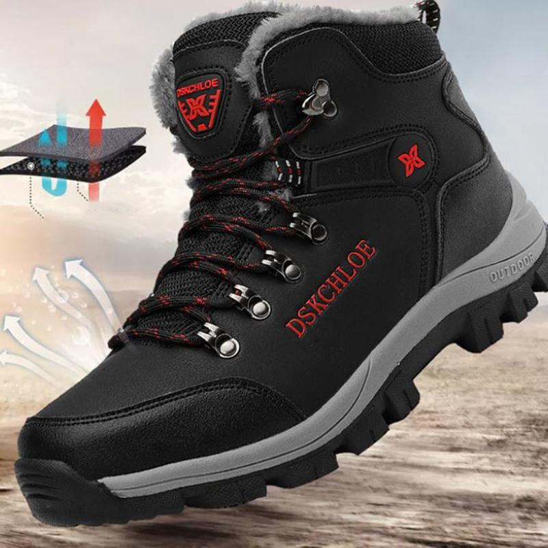 Winter Outdoor Large Size Hiking Shoes Plus Velvet Thick Cotton Shoes Waterproof and Warm Travel Shoes Hiking Leisure Sports Shoes