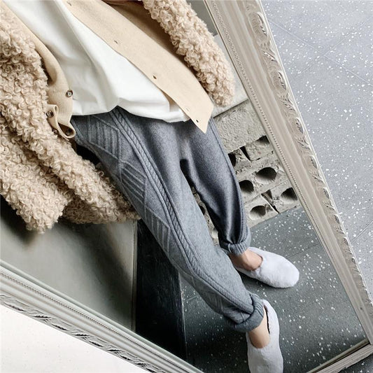 Knitted Harem Pants Autumn and Winter Models Korean Version of Wild Thick Loose Elastic Waist Thin Twist Radish Pants Woolen Pants Women