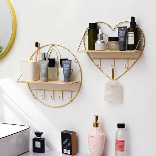 Nordic Style Living Room Bedroom Room Storage Rack Free Perforated Iron Love Shelf Toilet Wall Decoration Rack