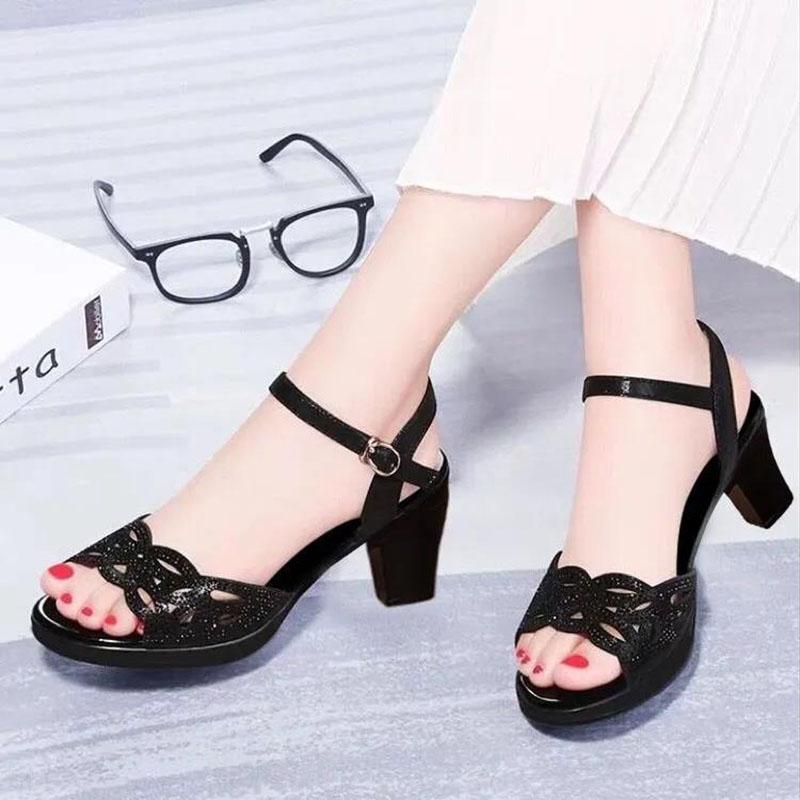 Summer Thick Heel Sandals Women's Medium Heel Non-slip Wear-resistant Sandals Outdoor