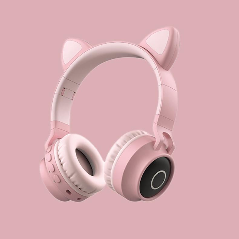 LED Light Cat Ear Headphone Bluetooth 5.0 The Young Kids Headset Support TF Card 3.5mm Plug with Mic
