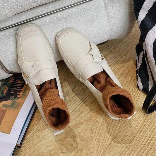 British Style Retro Square Toe Mid-heel Thick-heeled Leather Shoes Women All-match Leather Shoes Women's Shoes Single Shoes Loafers Work Shoes