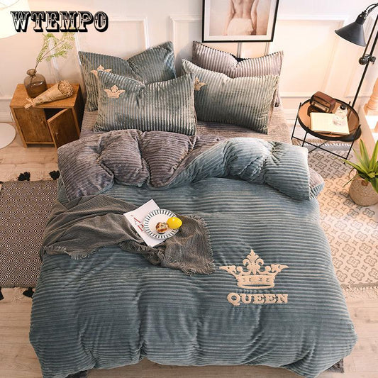 Fleece Bedding Sets Royal Bed Set King Queen Size Bed Cover Set Bed Sheet Set Pillowcase 4pcs
