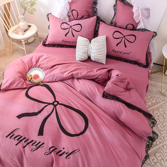 Princess Wind Bed Skirt Four-piece Lace Washed and Sanded Bedspread Sheet Quilt Cover Household Bedding