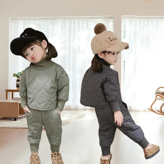 Children's Cotton-padded Clothes Suit Korean Style Cotton-padded Jacket Jacket Pants Boys and Girls Winter Clothes Baby Cotton Two-piece Suit
