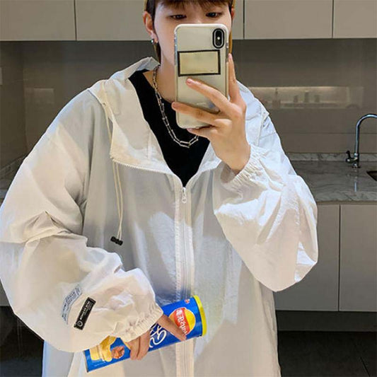 Thin Sun Protection Clothes Men's Breathable Trend Anti-ultraviolet Loose Hooded Jacket