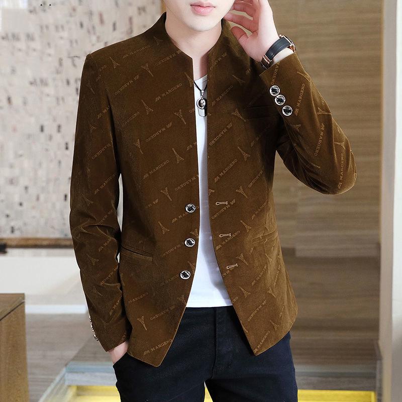 Men's Windbreaker Collarless Short Jacket Fashion Slim Round Neck Suit Jacket Trend Business Casual Suit Jacket