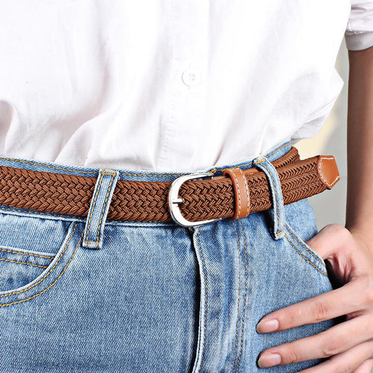 Belt Women Causal Leather Cover Buckle Woven Elastic Stretch Golf Wide Canvas Belts