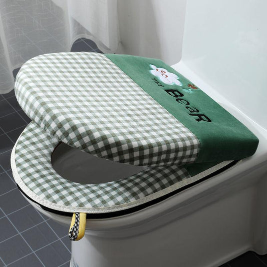 Toilet Cushion Household Waterproof Four-season Universal Three-piece Zippered Lattice Type Toilet Seat Two-piece Toilet Cover Cover Set